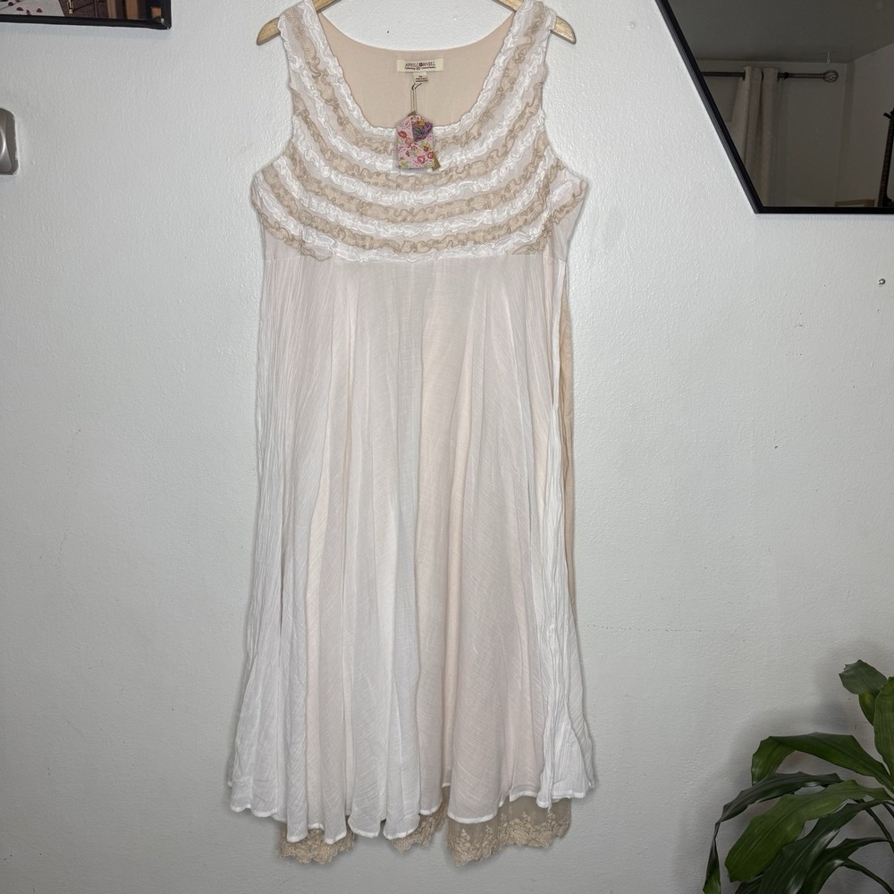 New April Cornell Graceful Ecru Dress Ruffle Cottagecore Cotton Women's Medium